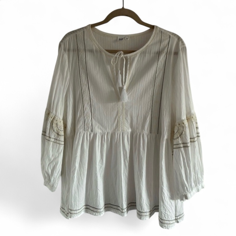 GAP Cream Peasant Blouse with Embroidered Trim